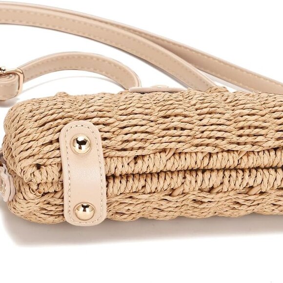 Straw Crossbody Bag Women Summer Handmade Woven Wicker Beach Purse Adjustable - Picture 3 of 4
